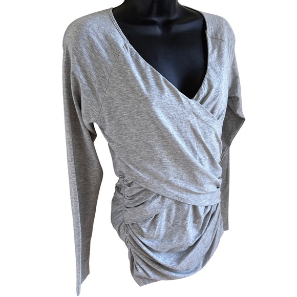 Quiet‎ Luxury Romantic Academia Ruched Wrap Long Sleeve Top Gray Sundance Small - Picture 3 of 5